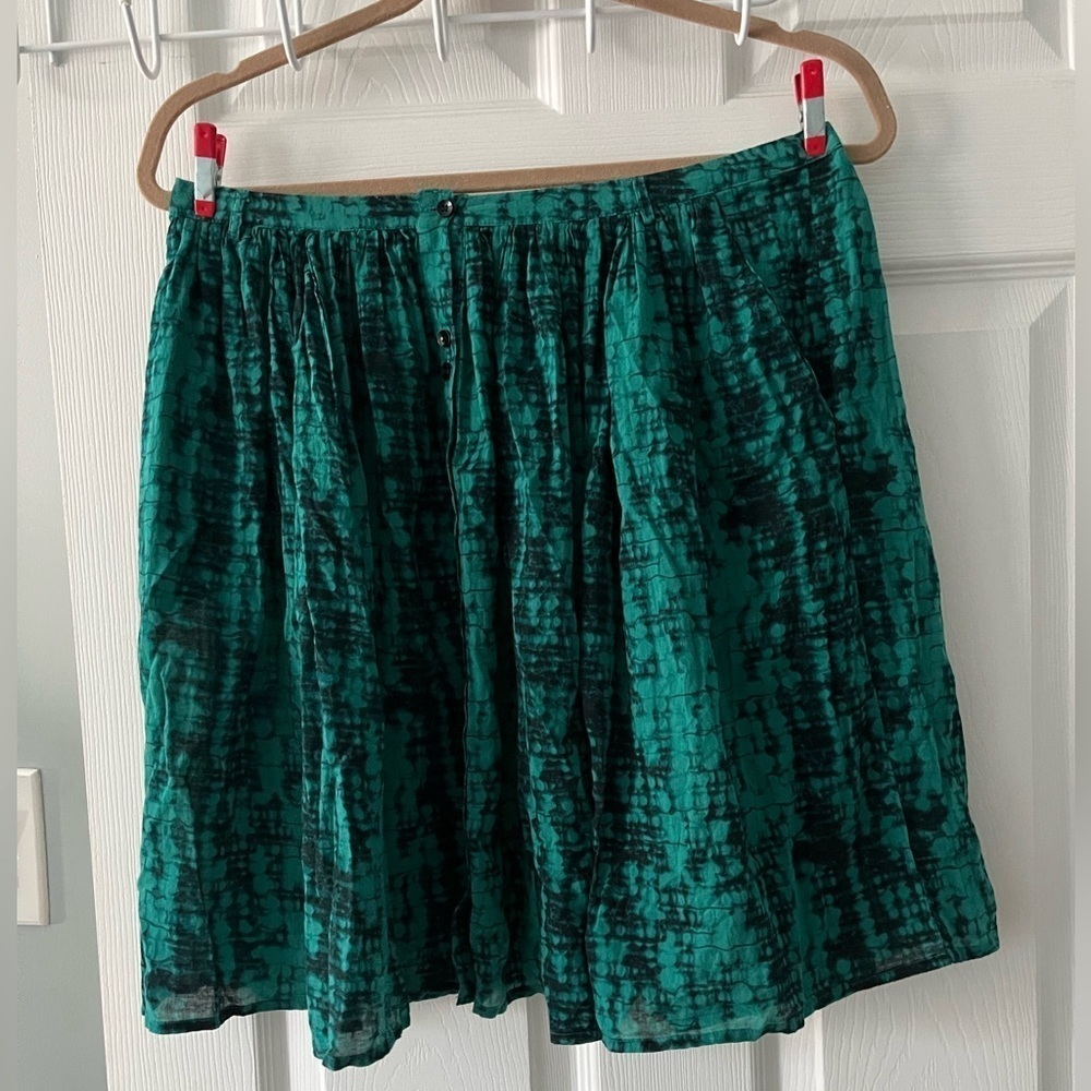 ba&sh green black acid wash Flowy geometric abstract print cotton mini Skirt 1